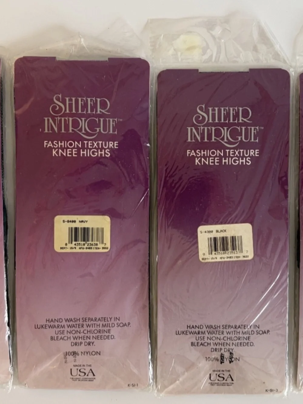 Lot of 4 Sheer Intrigue Fashion Texture Knee Highs Black Sheer Fishnet Patten